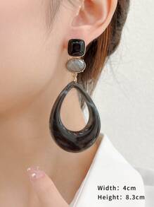 1對時尚復古幾何形大吊墜耳環,歐美風格女士耳環 - 黑色 - 查看 3