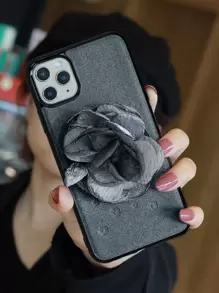 Carcasa De Teléfono Con Relieve De Flores Con Espejo - Gris - Ver 7