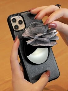 Carcasa De Teléfono Con Relieve De Flores Con Espejo - Gris - Ver 4