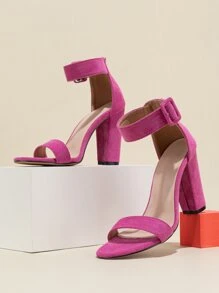 Chunky Heeled Ankle Strap Sandals - Hot Pink - View 2