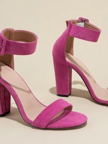 Chunky Heeled Ankle Strap Sandals - Hot Pink - View 3
