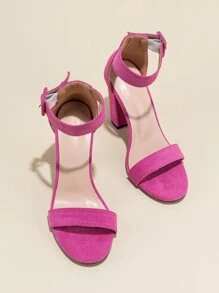 Chunky Heeled Ankle Strap Sandals - Hot Pink - View 5