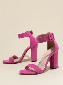 Chunky Heeled Ankle Strap Sandals - Hot Pink - View 6