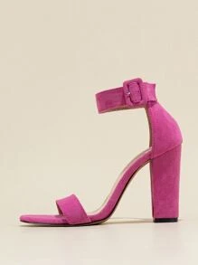Chunky Heeled Ankle Strap Sandals - Hot Pink - View 7