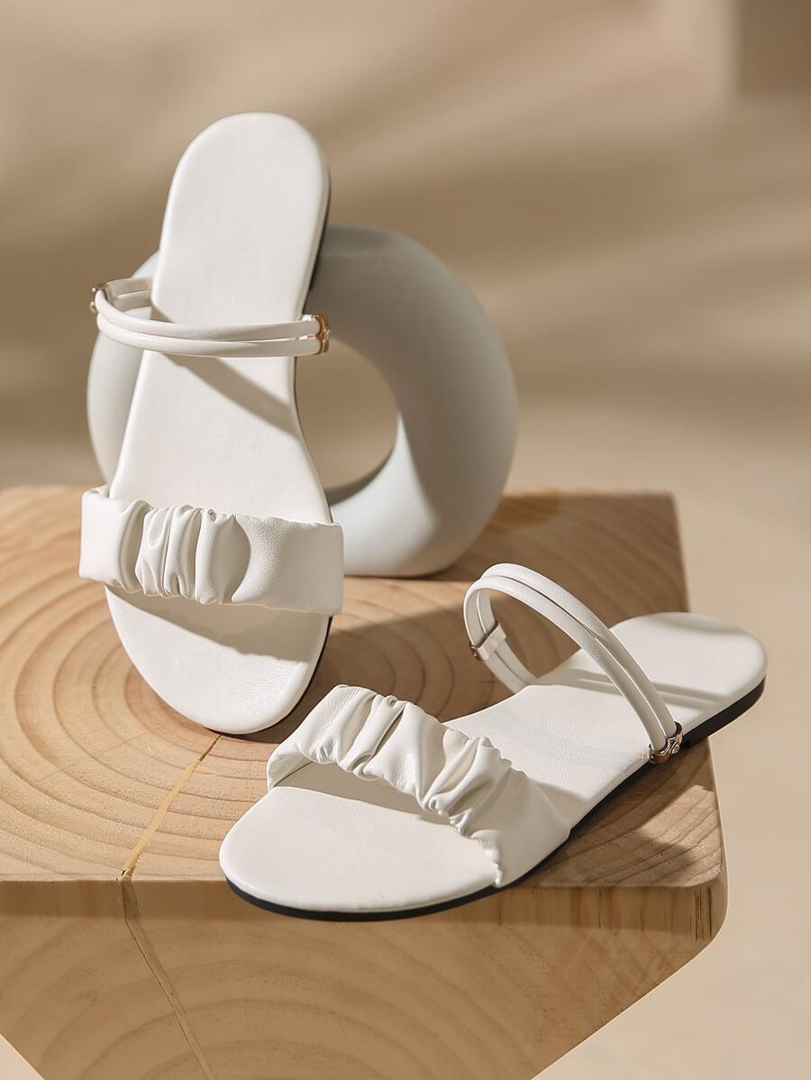 Dép lê hở mũi đính đá, thiết kế nhún bèo, thời trang tối giản, thích hợp cho nữ mùa xuân hè. - trắng - Xem 1