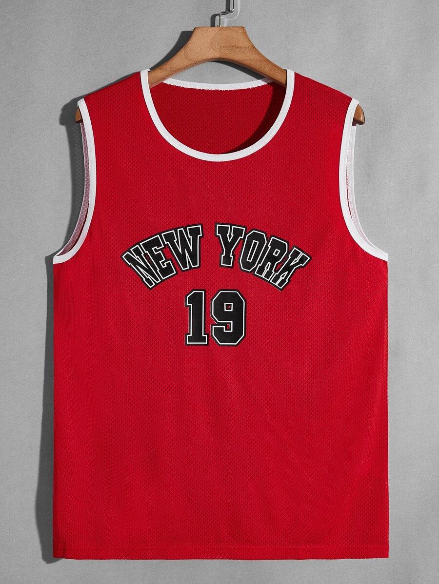 Aesthetic Post--Men Letter Graphic Contrast Binding Tank Top - Red - View 1