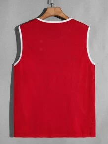Aesthetic Post--Men Letter Graphic Contrast Binding Tank Top - Red - View 2