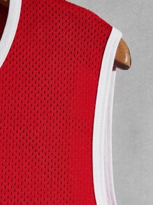 Aesthetic Post--Men Letter Graphic Contrast Binding Tank Top - Red - View 3