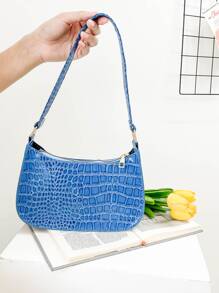 Minimalist Crocodile Embossed Bag - Blue - View 2