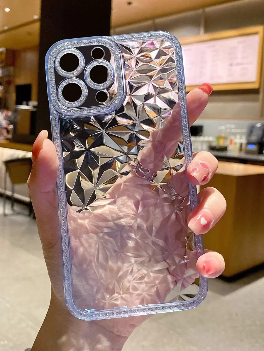 1 Ốp điện thoại Tpu chống sốc họa tiết kim cương & mắt thiên thần thời trang & sang trọng dành cho nữ có bảo vệ ống kính máy ảnh, tương thích với điện thoại Apple và Samsung - Màu xanh lam - Xem 1