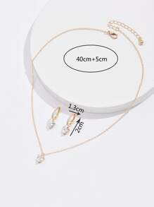 3 件方晶锆石装饰心形吊坠耳环和项链铜饰品情人节 - 金黃色 - 查看 4