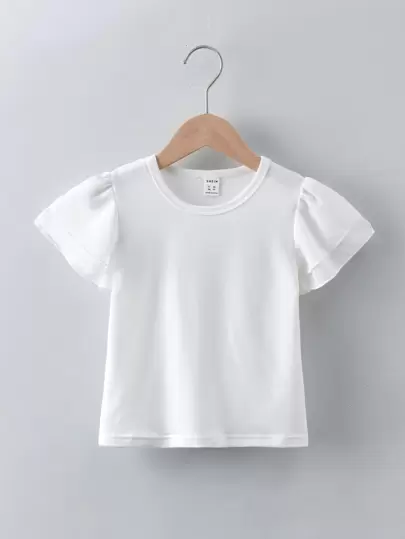 Elladie kids 1 st. vit, enkel t-shirt med rund hals och volangkant för flickor, mångsidig