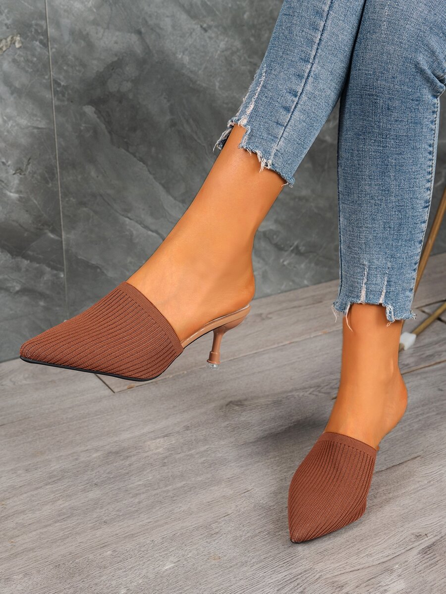 尖頭細跟帶跟穆勒鞋 - 棕色 - 查看 1