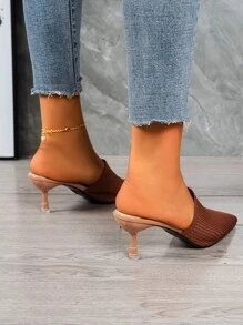 尖頭細跟帶跟穆勒鞋 - 棕色 - 查看 2