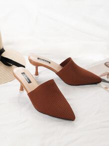 尖頭細跟帶跟穆勒鞋 - 棕色 - 查看 3