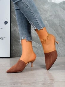 尖頭細跟帶跟穆勒鞋 - 棕色 - 查看 6