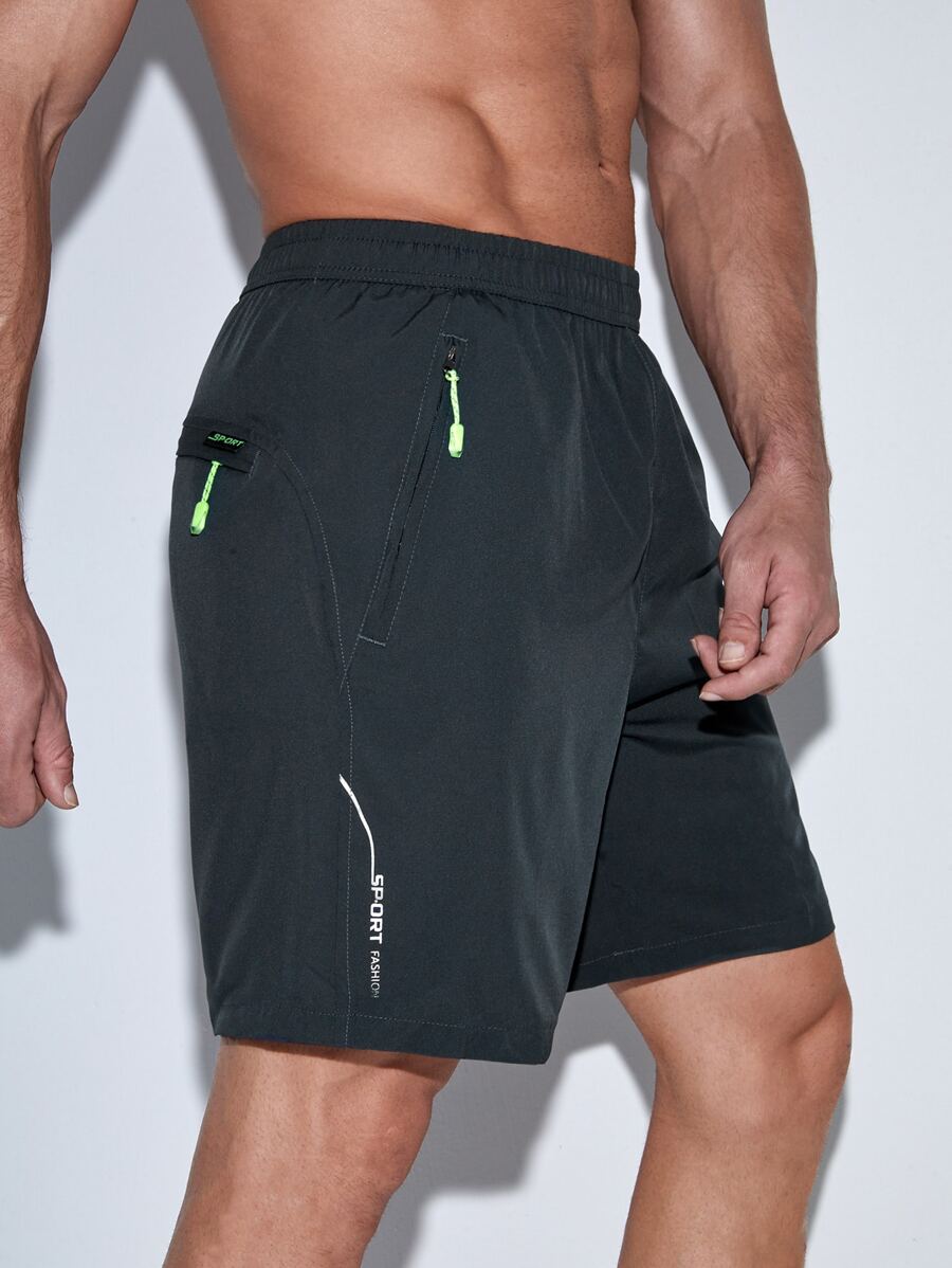 Fitness Men Letter Graphic Sports Shorts Gym Shorts - Dark Grey - View 1