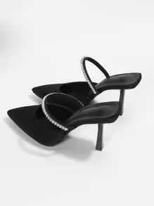 Rhinestone Decor Point Toe Stiletto Heeled Mules Valentines