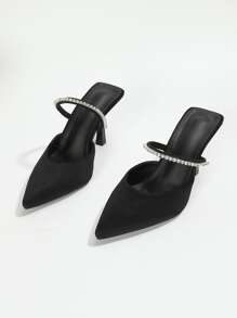 Rhinestone Decor Point Toe Stiletto Heeled Mules Valentines