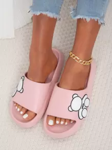 卡通熊圖案單帶拖鞋 - 粉色 - 查看 1