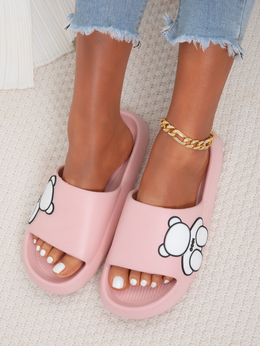 卡通熊圖案單帶拖鞋 - 粉色 - 查看 1