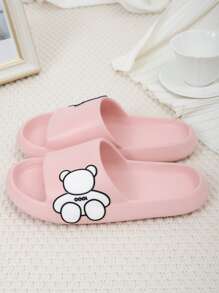 卡通熊圖案單帶拖鞋 - 粉色 - 查看 3