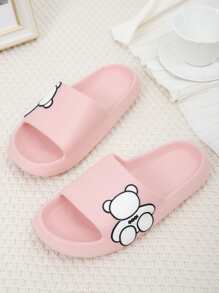 卡通熊圖案單帶拖鞋 - 粉色 - 查看 4