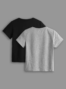 SHEIN Chàng trai trẻ 2 cái/bộ Giải trí Dệt kim Vòng cổ Ngắn tay Áo thun Với In Hình học - Nhiều màu - Xem 2