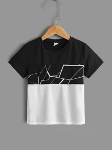 SHEIN Chàng trai trẻ 2 cái/bộ Giải trí Dệt kim Vòng cổ Ngắn tay Áo thun Với In Hình học - Nhiều màu - Xem 3