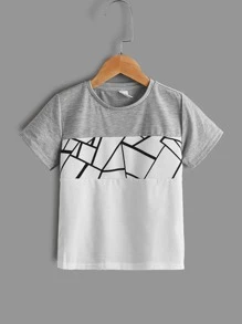 SHEIN Chàng trai trẻ 2 cái/bộ Giải trí Dệt kim Vòng cổ Ngắn tay Áo thun Với In Hình học - Nhiều màu - Xem 4