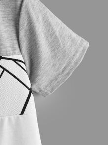 SHEIN Chàng trai trẻ 2 cái/bộ Giải trí Dệt kim Vòng cổ Ngắn tay Áo thun Với In Hình học - Nhiều màu - Xem 8