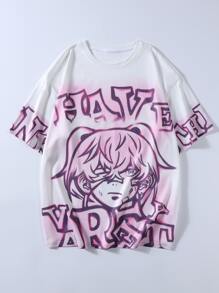 Manfinity EMRG Áo Phông Nam Phù Hợp Với Cổ Tròn Rớt Vai Tay Ngắn Graphic Tee Manga Thường Ngày Mùa Hè Polyester - trắng - Xem 1