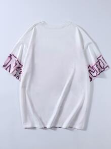 Manfinity EMRG Áo Phông Nam Phù Hợp Với Cổ Tròn Rớt Vai Tay Ngắn Graphic Tee Manga Thường Ngày Mùa Hè Polyester - trắng - Xem 2