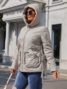 Áo khoác có mũ trùm đầu có chi tiết vá chữ Plus có khóa kéo - Màu be - Xem 3