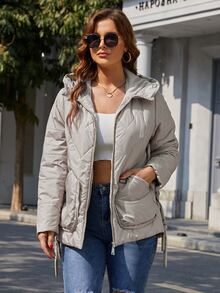 Áo khoác có mũ trùm đầu có chi tiết vá chữ Plus có khóa kéo - Màu be - Xem 5