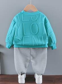 SHEIN Toddler Boys Letter Textured Sweatshirt & Joggers - Multicolor - View 2