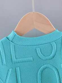 SHEIN Toddler Boys Letter Textured Sweatshirt & Joggers - Multicolor - View 3