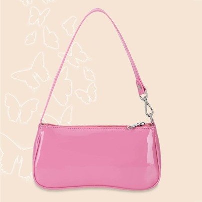 Artificial Patent Leather Bag Pink For Teen Girls Women College Students,Rookies & White-Collar Workers Perfect For Office,College,Work ,Business,Comm