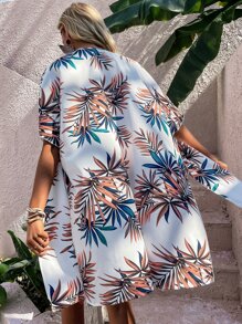 SHEIN Swim Tropical Print Kimono,Summer Beach - White - View 2