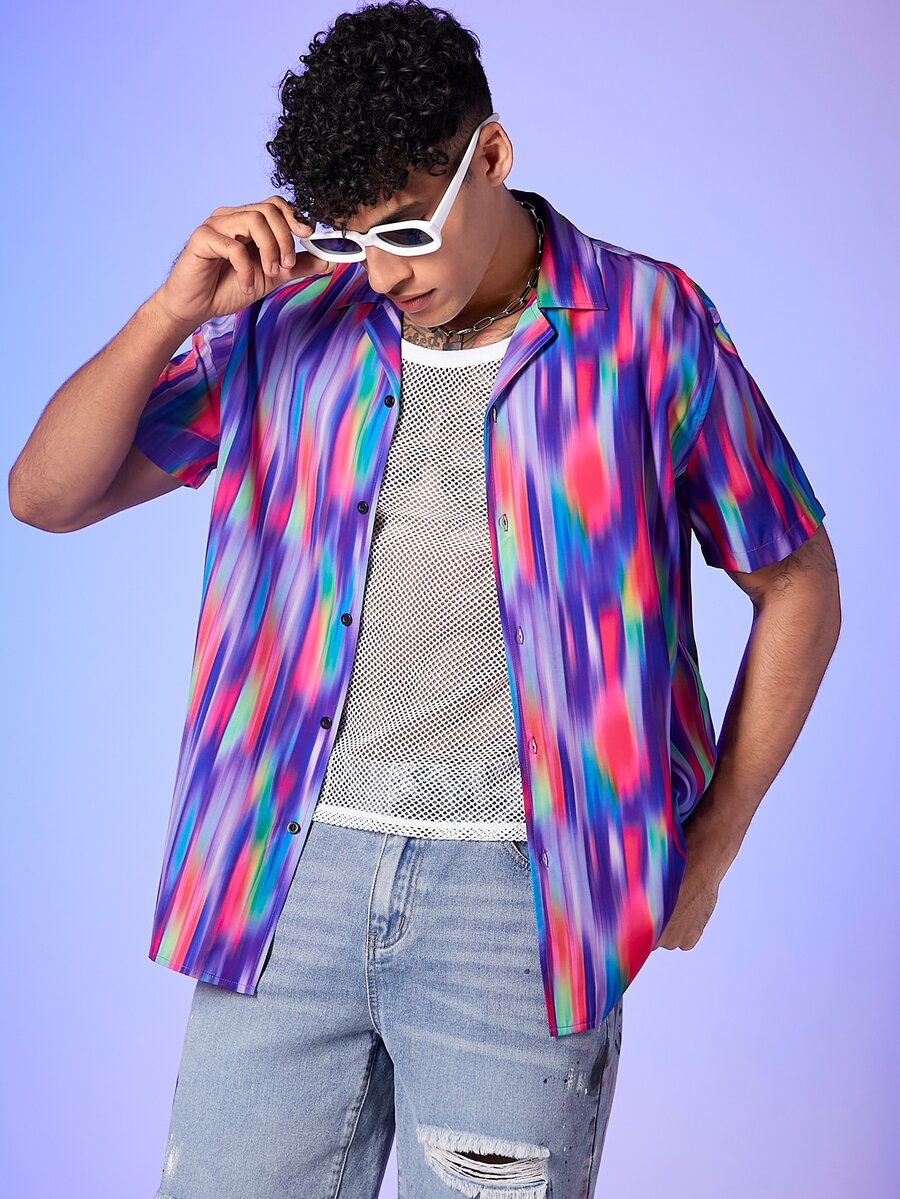 Manfinity Hombres Camisa con estampado con botón - Multicolor - Ver 1