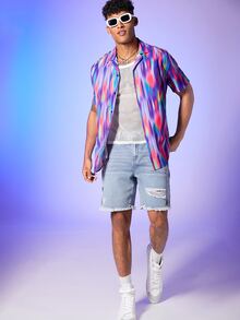 Manfinity Hombres Camisa con estampado con botón - Multicolor - Ver 4