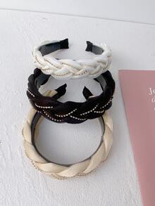 3 piezas Diadema con diseño de diamante de imitación con diseño trenzado - Multicolor - Ver 3