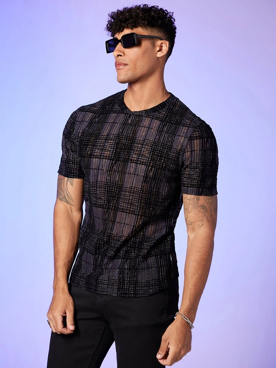 GENTILAND 男士格紋金屬亮絲上衣