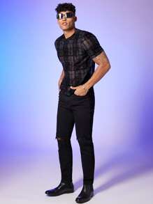 GENTILAND 男士格紋金屬亮絲上衣