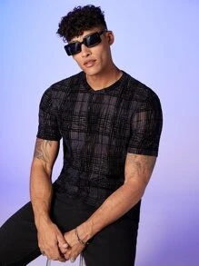 GENTILAND 男士格紋金屬亮絲上衣