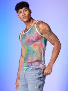 FeverCity Men Contrast Binding Mesh Tank Top - Multicolor - View 3