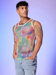 FeverCity Men Contrast Binding Mesh Tank Top - Multicolor - View 4