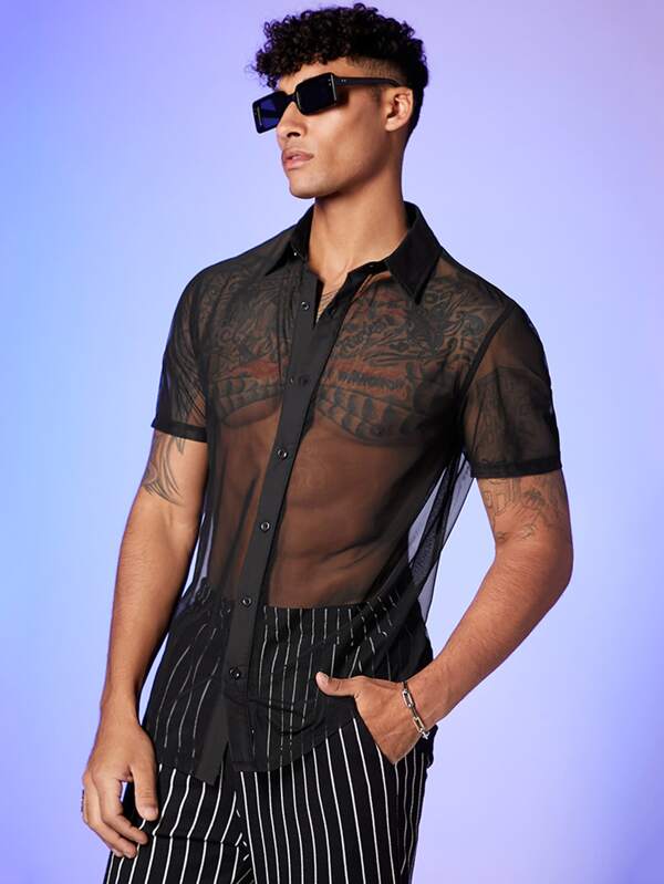 FeverCity Men Sheer Mesh Shirt