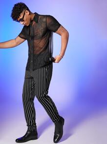 FeverCity 男士透視網紗襯衫 - 黑色 - 查看 5