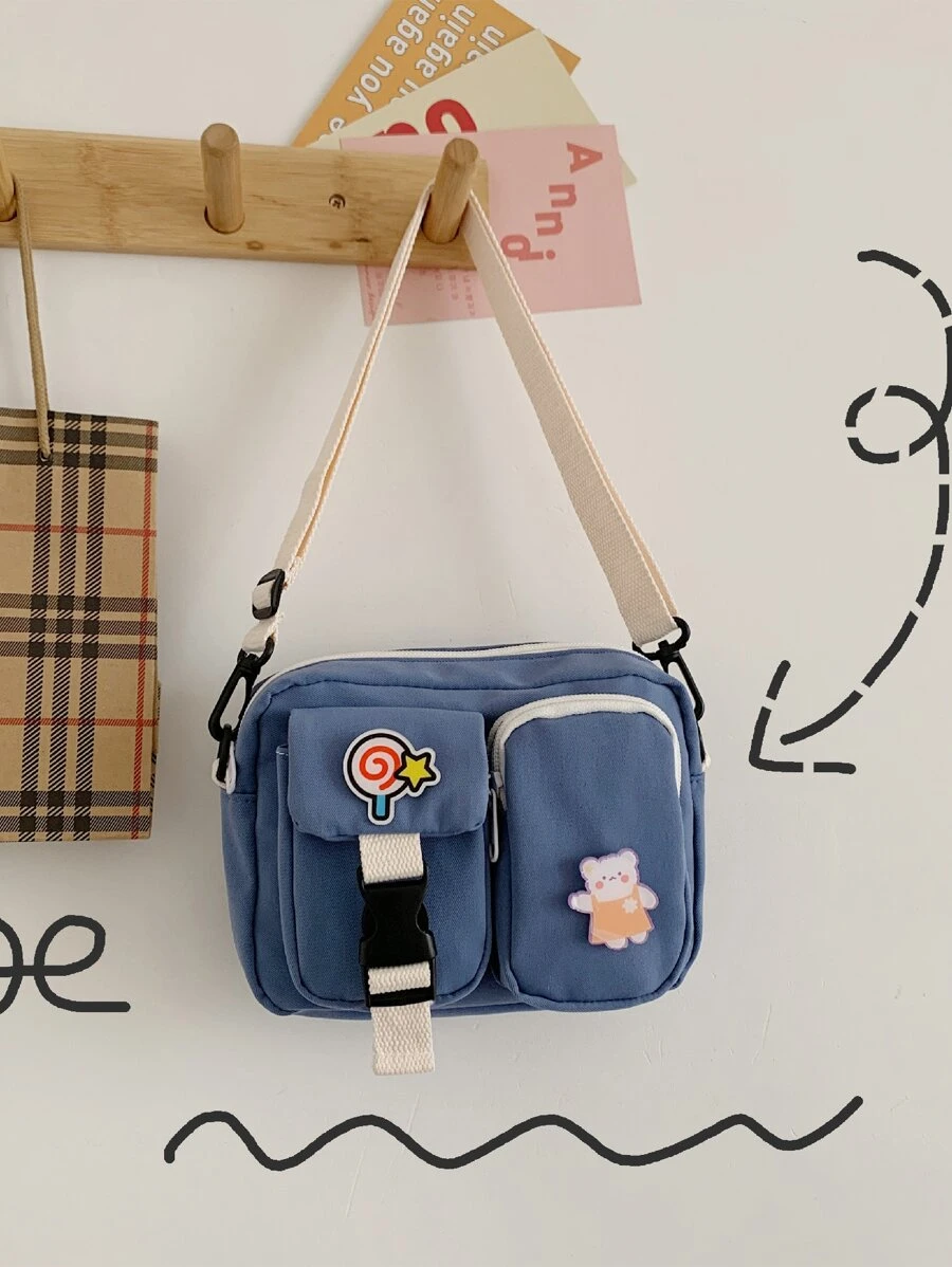 Bolsa cuadrada multi compartimiento con diseño de distintivo - Azul - Ver 1